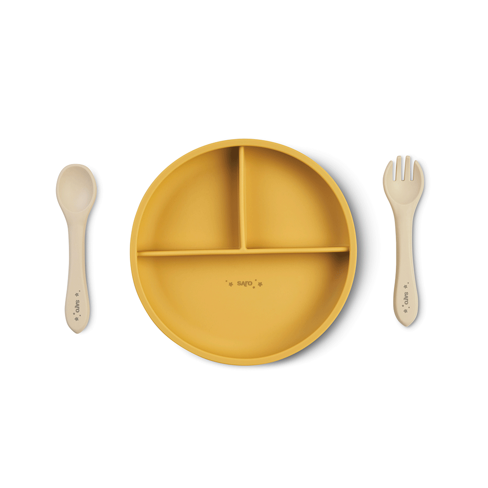 SARO | Kinder Geschirr-Set "Food & Fun" 4tlg | Gelb