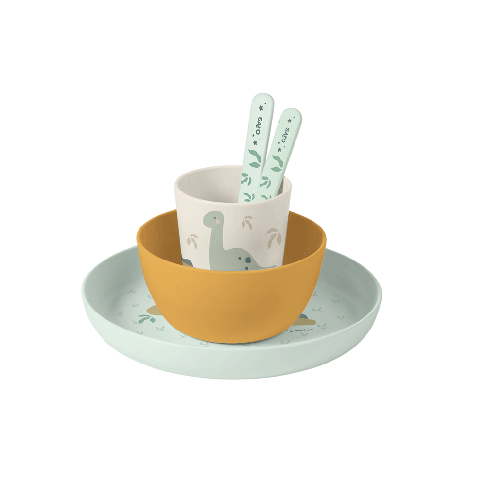 SARO | Kinder Geschirr-Set „Dinos“ 5tlg. | Gelb