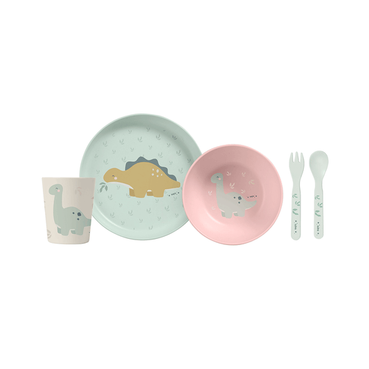 SARO | Kinder Geschirr-Set „Dinos“ 5tlg. | Rosa