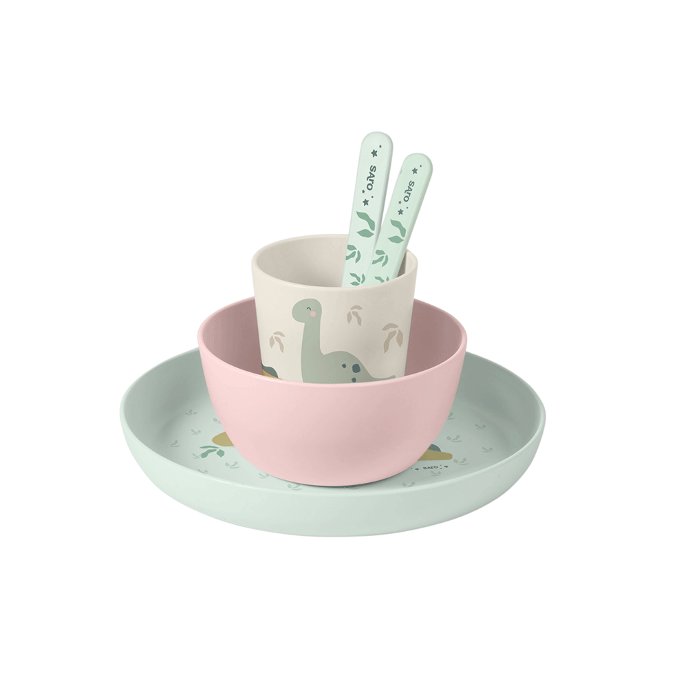 SARO | Kinder Geschirr-Set „Dinos“ 5tlg. | Rosa