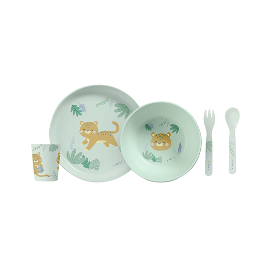 SARO | Kinder Geschirr-Set „Leopard“ 5tlg. | Mint