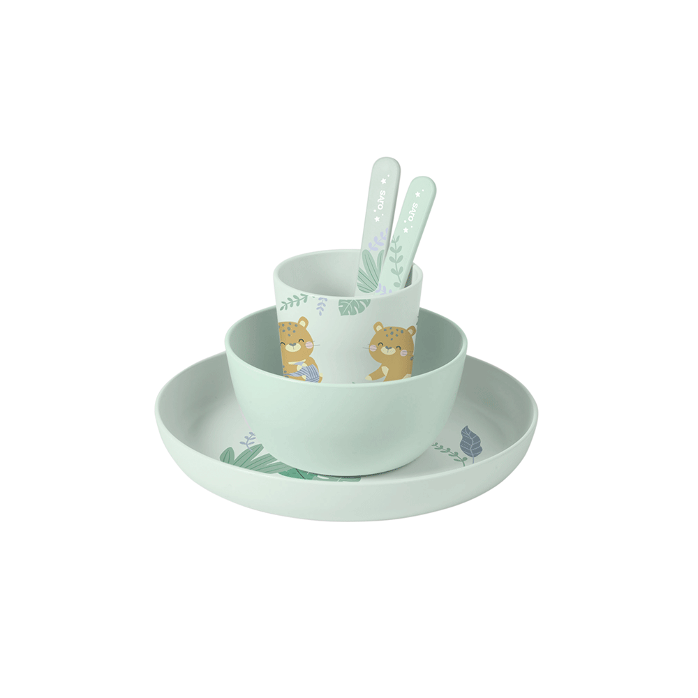 SARO | Kinder Geschirr-Set „Leopard“ 5tlg. | Mint