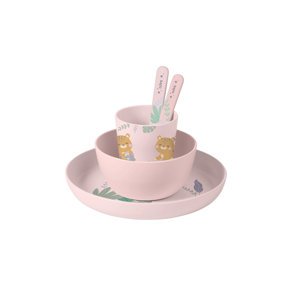 SARO | Kinder Geschirr-Set „Leopard“ 5tlg. | Rosa