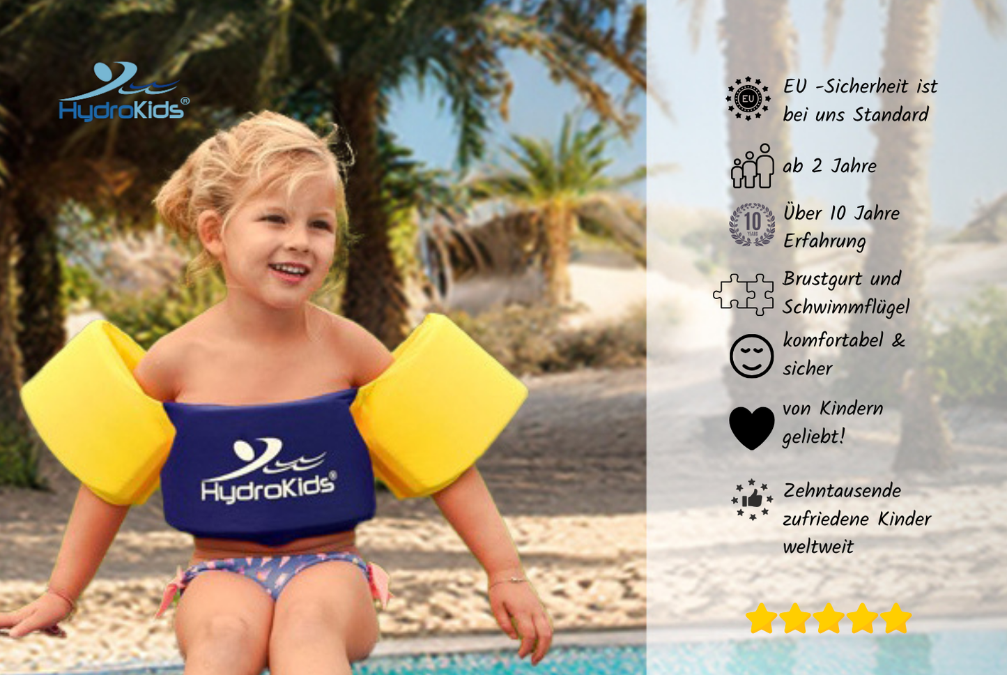 HYDROKIDS | Schwimmtrainer | Kombination aus Schwimmbrett (Brustgurt) + Schwimmflügel | Blau - ADViKiDS