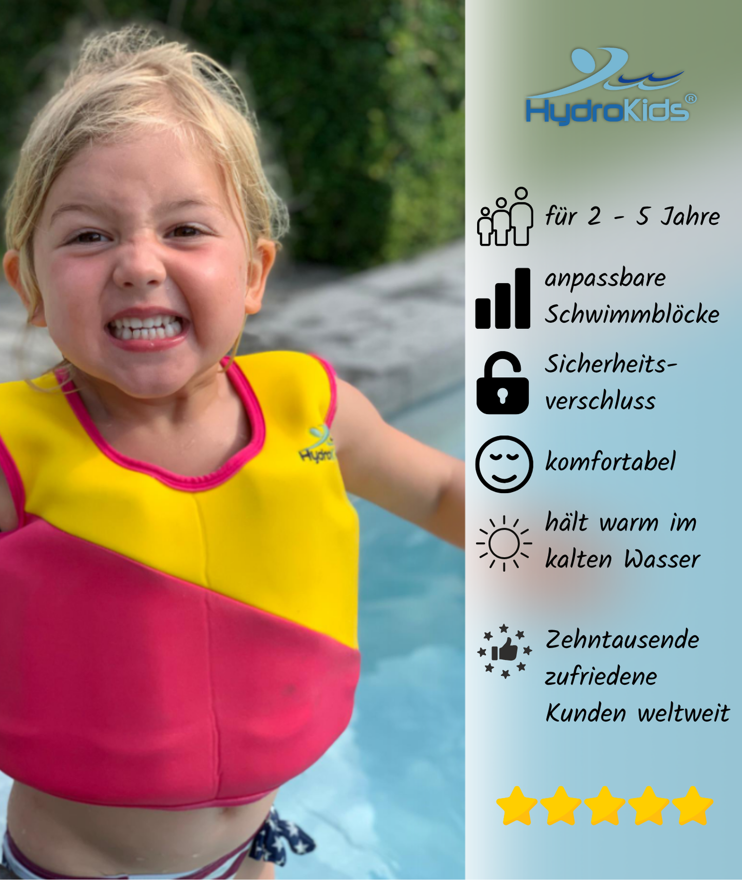 HYDROKIDS | Schwimmweste aus hochwertigem Neopren | herausnehmbare Schwimmblöcke | Pink - ADViKiDS