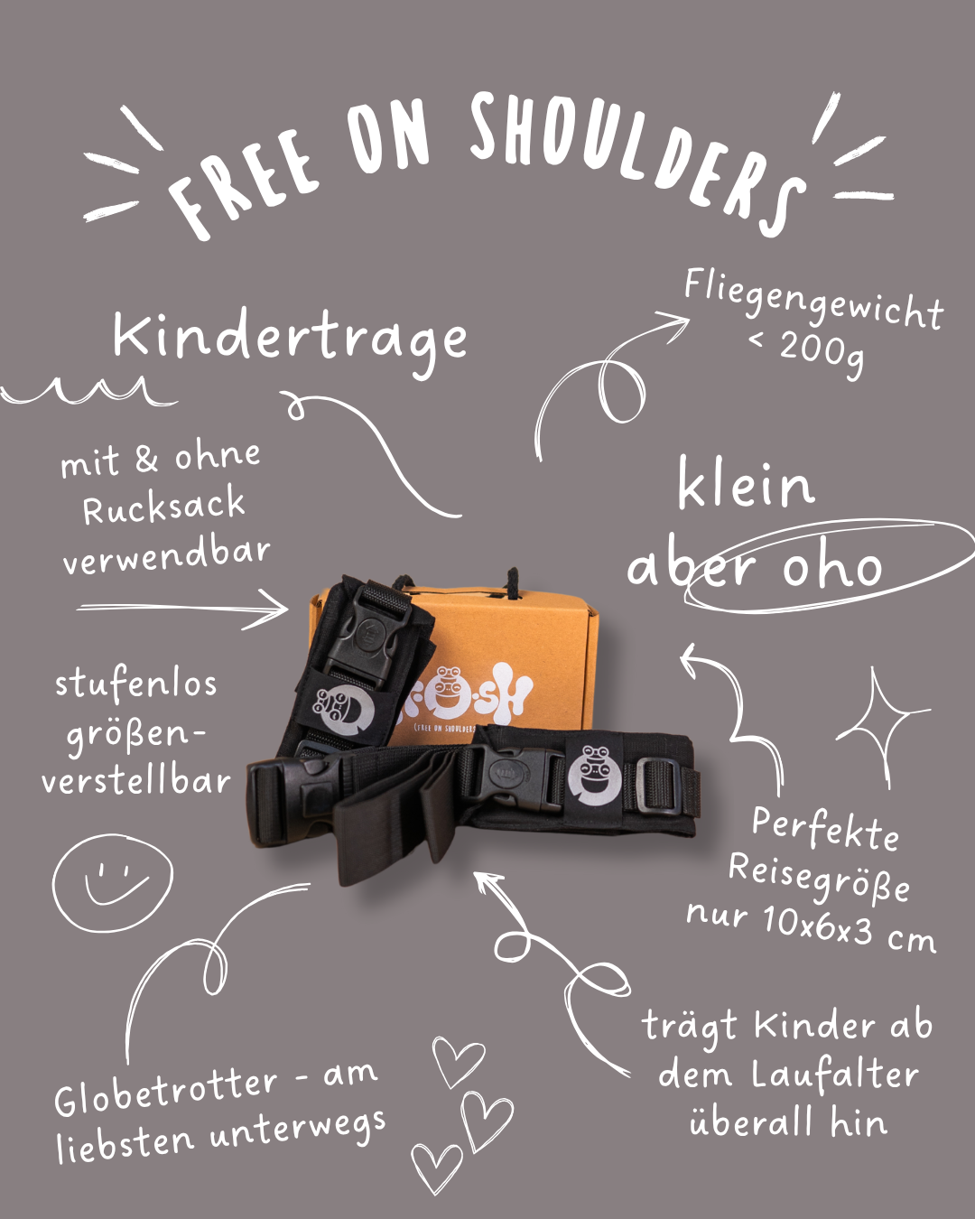 FROSH | free on shoulders | kompakte Kindertrage | perfekt zum Wandern | Schwarz - ADViKiDS