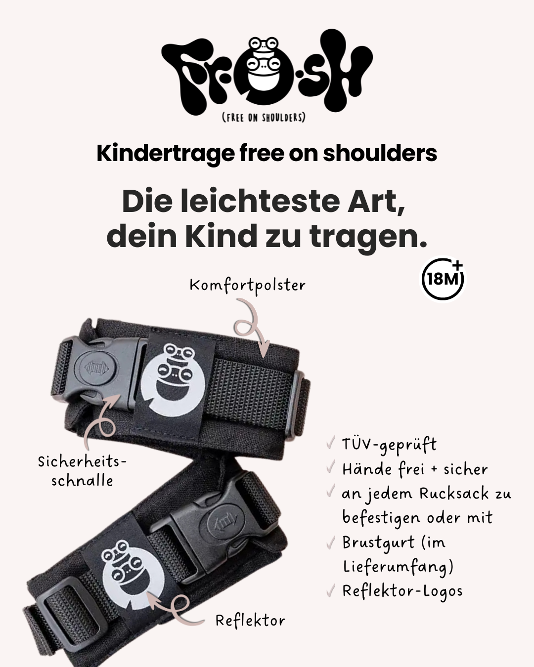 FROSH | free on shoulders | kompakte Kindertrage | perfekt zum Wandern | Schwarz - ADViKiDS