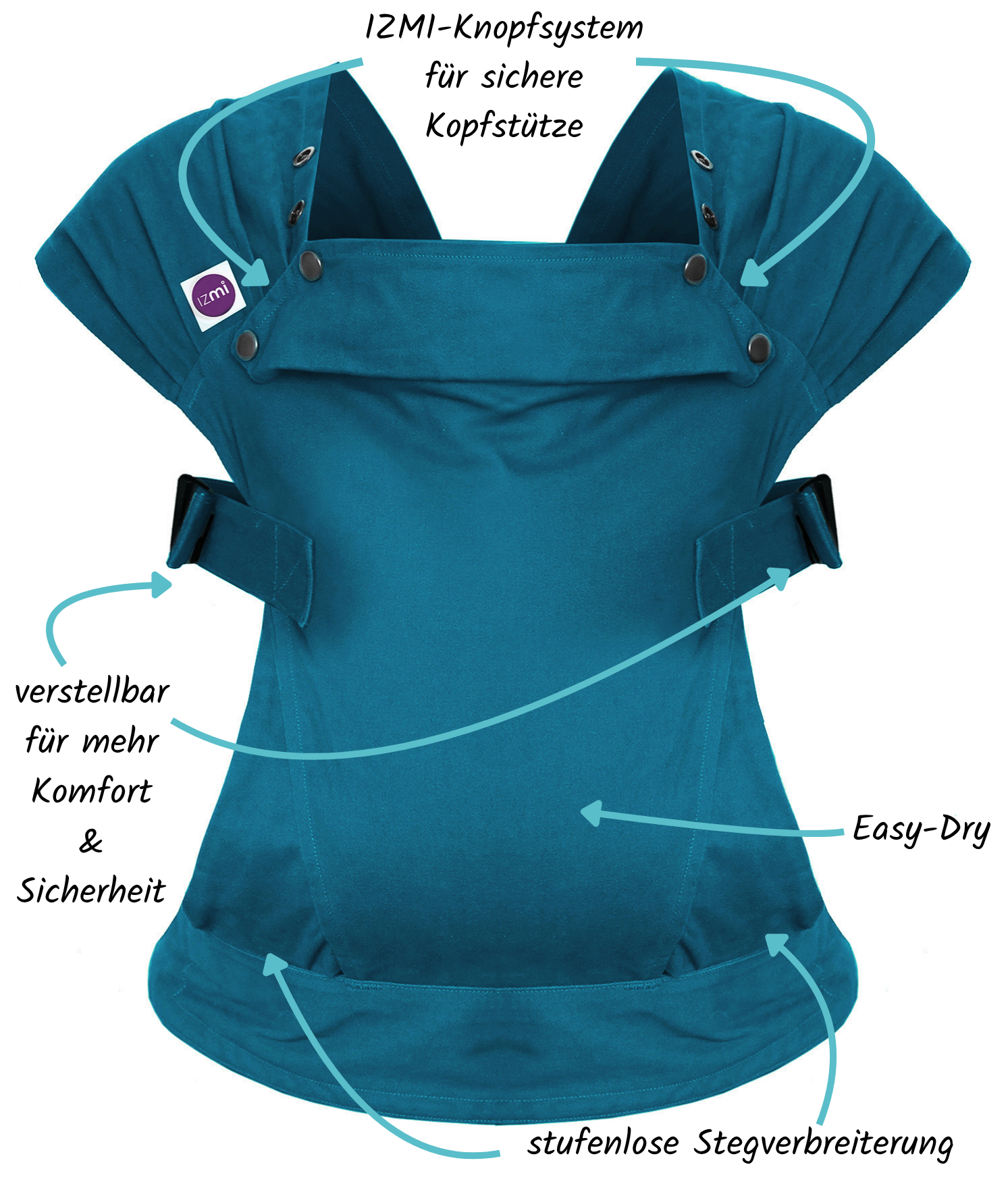 IZMI | Babytrage Essential | das Beste aus Tragetuch & Babytrage vereint | Petrol - ADViKiDS