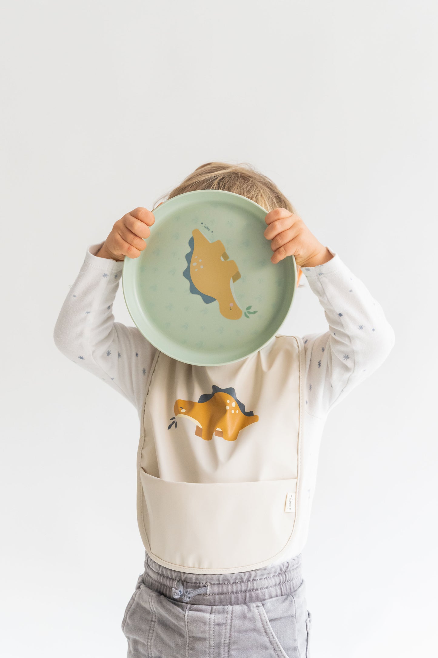 SARO | Lätzchen wasserdicht mit Klettverschluß "Dino" | Beige
