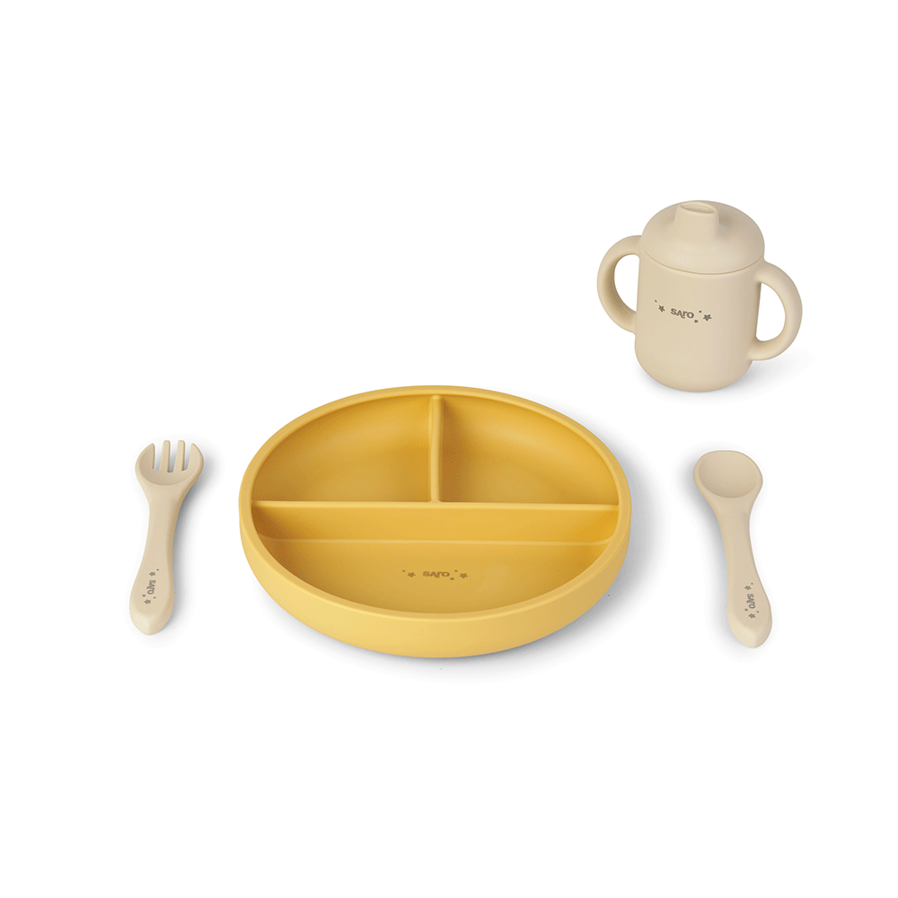SARO | Kinder Geschirr-Set "Food & Fun" 4tlg | Gelb