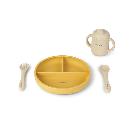SARO | Kinder Geschirr-Set "Food & Fun" 4tlg | Gelb