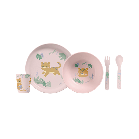 SARO | Kinder Geschirr-Set „Leopard“ 5tlg. | Rosa