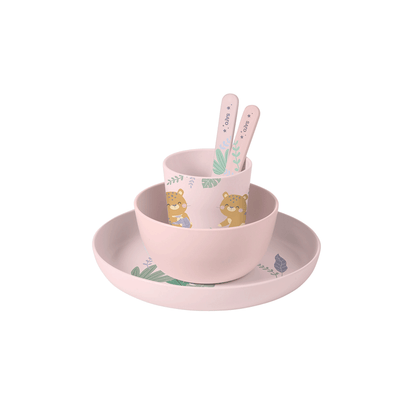 SARO | Kinder Geschirr-Set „Leopard“ 5tlg. | Rosa