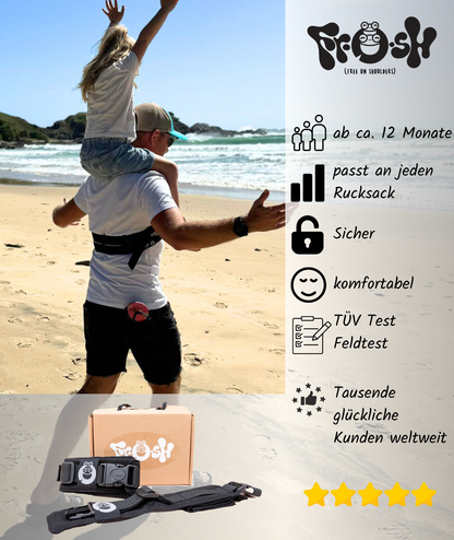FROSH | free on shoulders | kompakte Kindertrage | perfekt zum Wandern | Schwarz - ADViKiDS