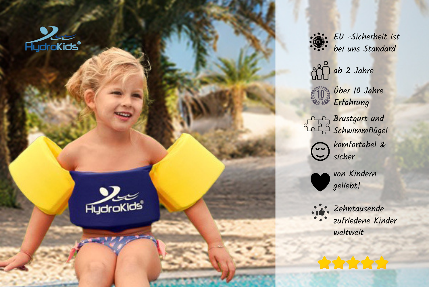 HYDROKIDS | Schwimmtrainer | Kombination aus Schwimmbrett (Brustgurt) + Schwimmflügel | Blau - ADViKiDS