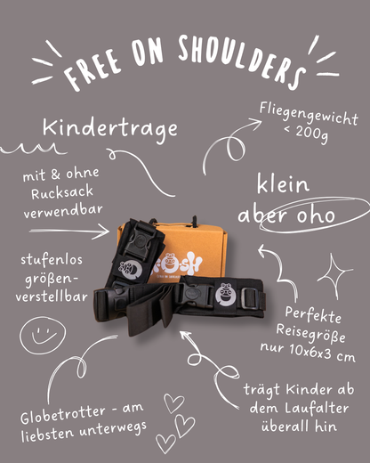 FROSH | free on shoulders | kompakte Kindertrage | perfekt zum Wandern | Schwarz - ADViKiDS