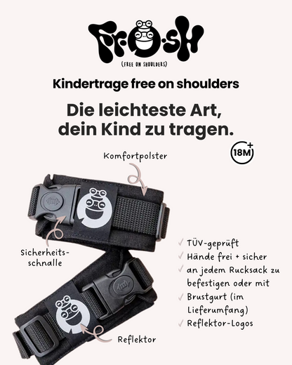 FROSH | free on shoulders | kompakte Kindertrage | perfekt zum Wandern | Schwarz - ADViKiDS